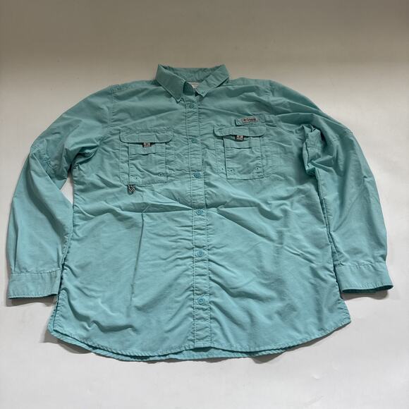 Columbia PFG Shirt Womens Large Turquoise Long Sleeve Performance Vented Outdoor - Picture 1 of 9